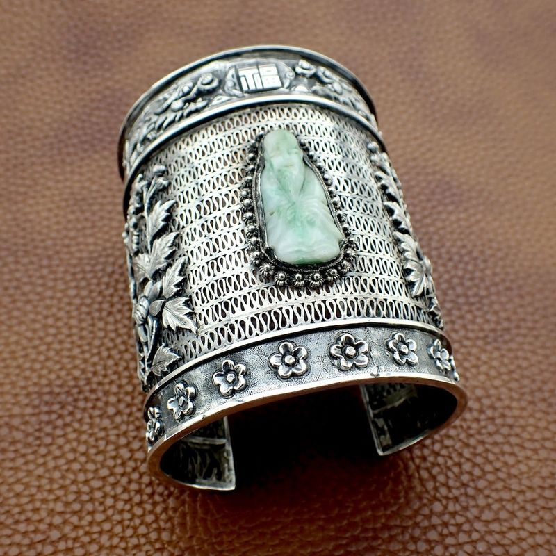 Image 3 of Silver wide Asian bracelet; Bohemian style | approx. Ø 62 mm