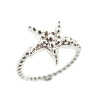 Silver ball ring with a starfish