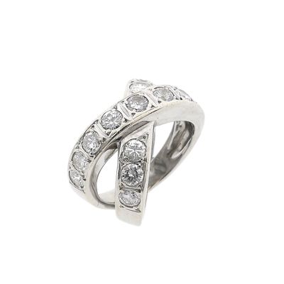 Image 1 of 18K White Gold Crossover Ring with Diamonds