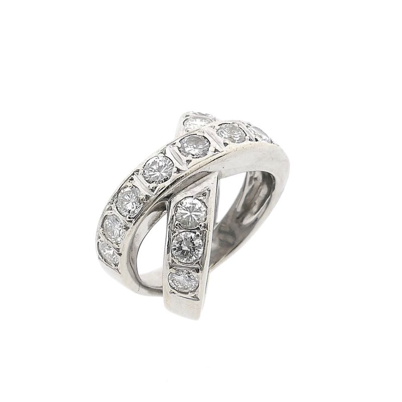 Image 1 of 18K White Gold Crossover Ring with Diamonds