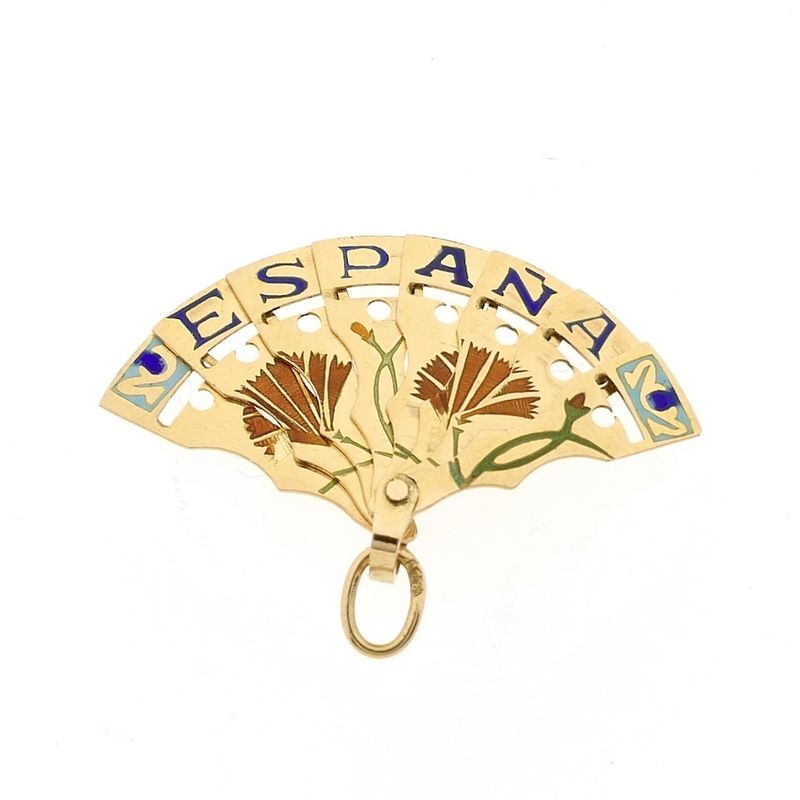 Image 8 of Gold pendant of a Spanish fan with enamel