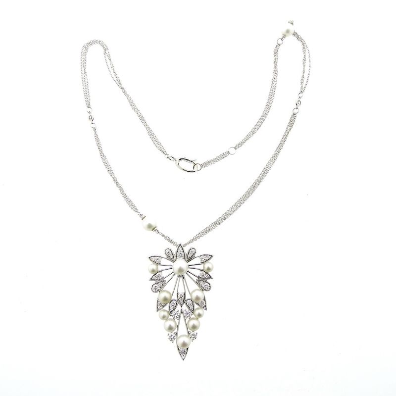Image 13 of UTOPIA Art Deco white gold necklace with pearl and diamond 1.75 ct.