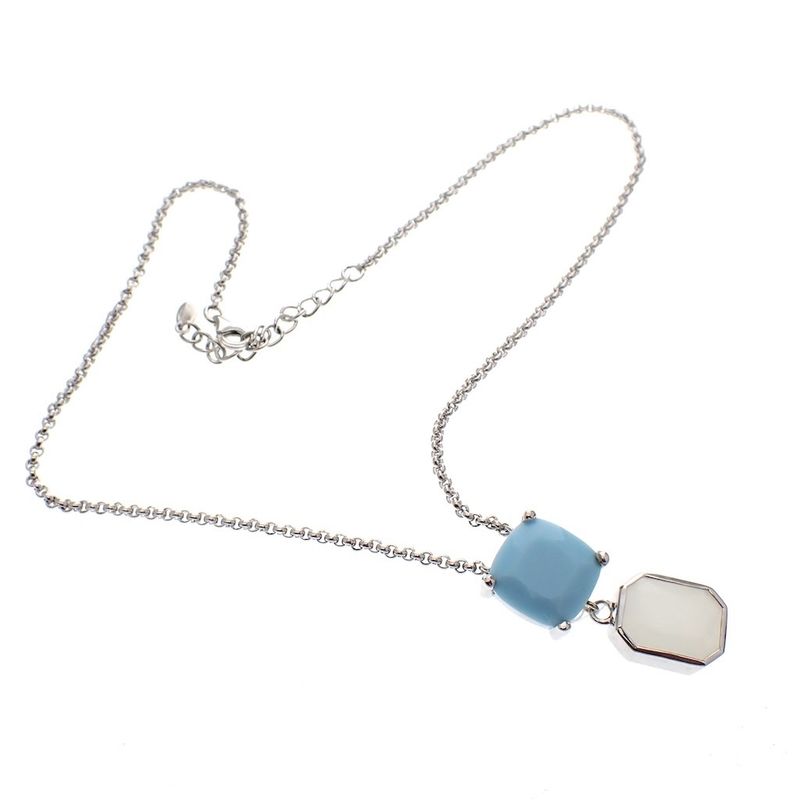 Image 4 of Silver necklace with turquoise and milkstone pendant; 40-45 cm