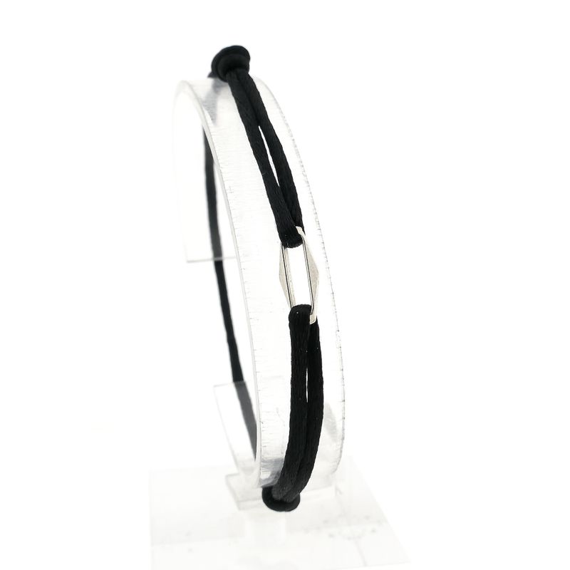 Image 2 of Black Satin Cord Bracelet with Silver Link