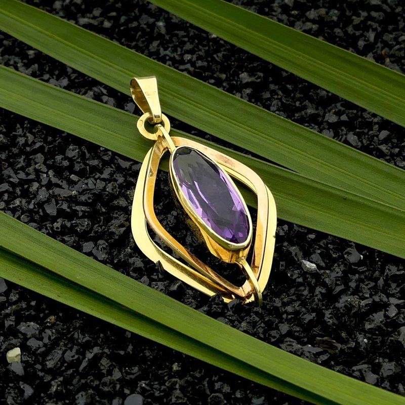 Image 2 of Bicolor Gold Pendant with Synthetic Purple Gemstone