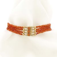 Blood coral bead bracelet with gold clasp; Antique | 20 cm