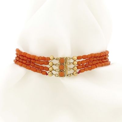 Image 1 of Blood coral bead bracelet with gold clasp; Antique | 20 cm