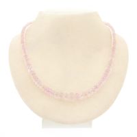 Rose quartz bead necklace with white gold clasp | 51 cm