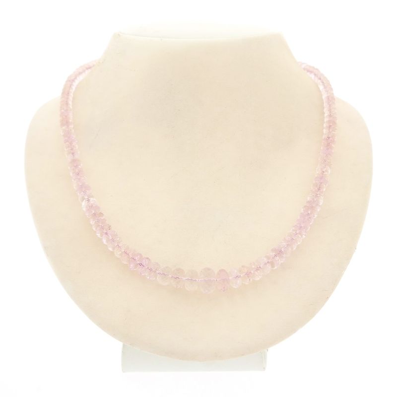 Image 1 of Rose quartz bead necklace with white gold clasp | 51 cm
