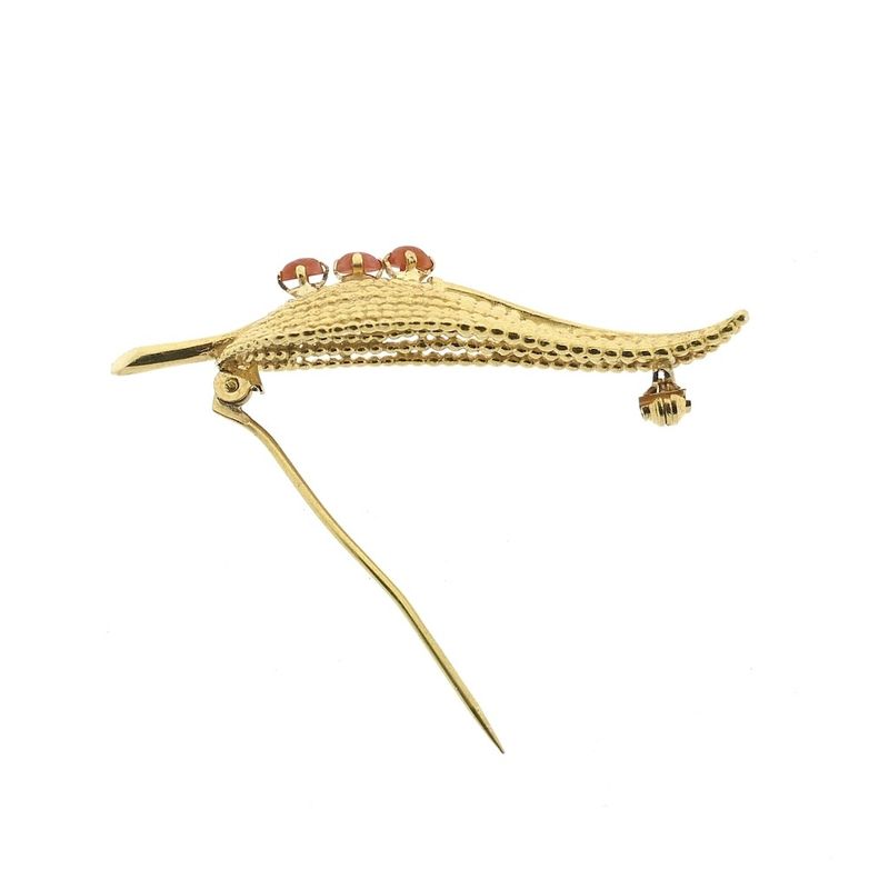 Image 7 of 18 ct. Gold feather brooch with red coral | Vintage