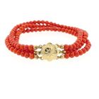 Image 3 of Antique blood coral bead bracelet with gold decorative clasp