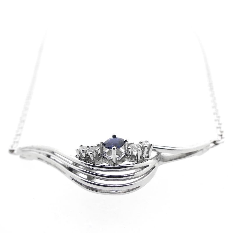 Image 5 of White gold necklace with diamond and sapphire | 0.10 ct.