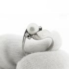 Image 7 of White gold ring with pearl and diamonds; 0.05 ct
