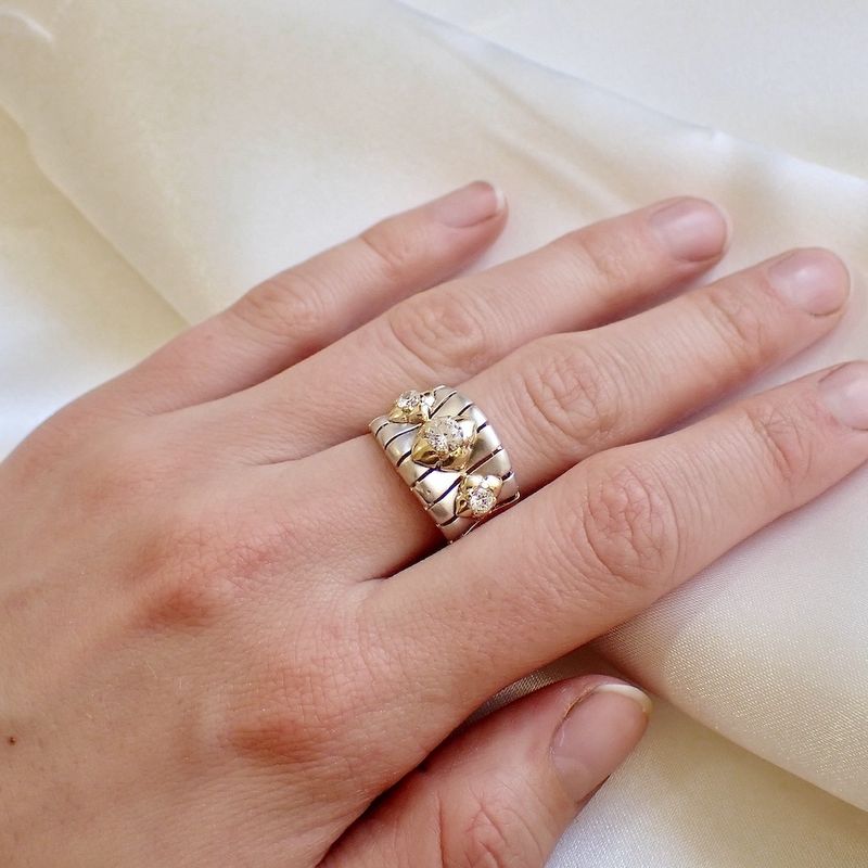 Image 5 of Two-tone gold wide ring set with zirconia