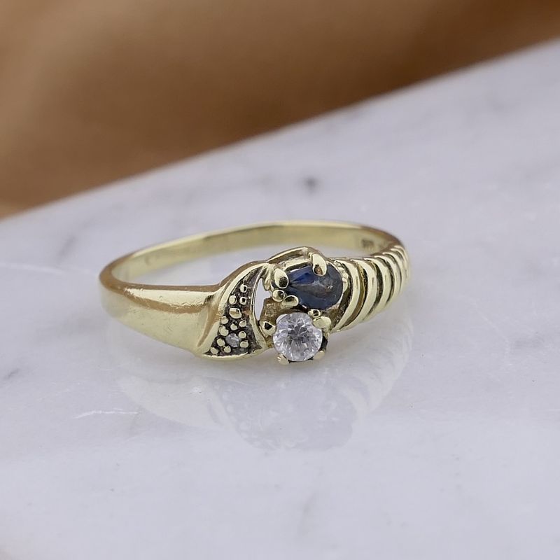Image 2 of Gold ring with sapphire, zirconia and diamond | 0.005 ct.