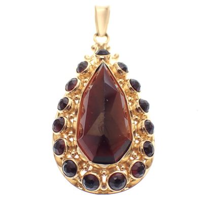 Vintage gold entourage pendant with garnet stones Image 1 of Vintage gold entourage pendant with garnet stones