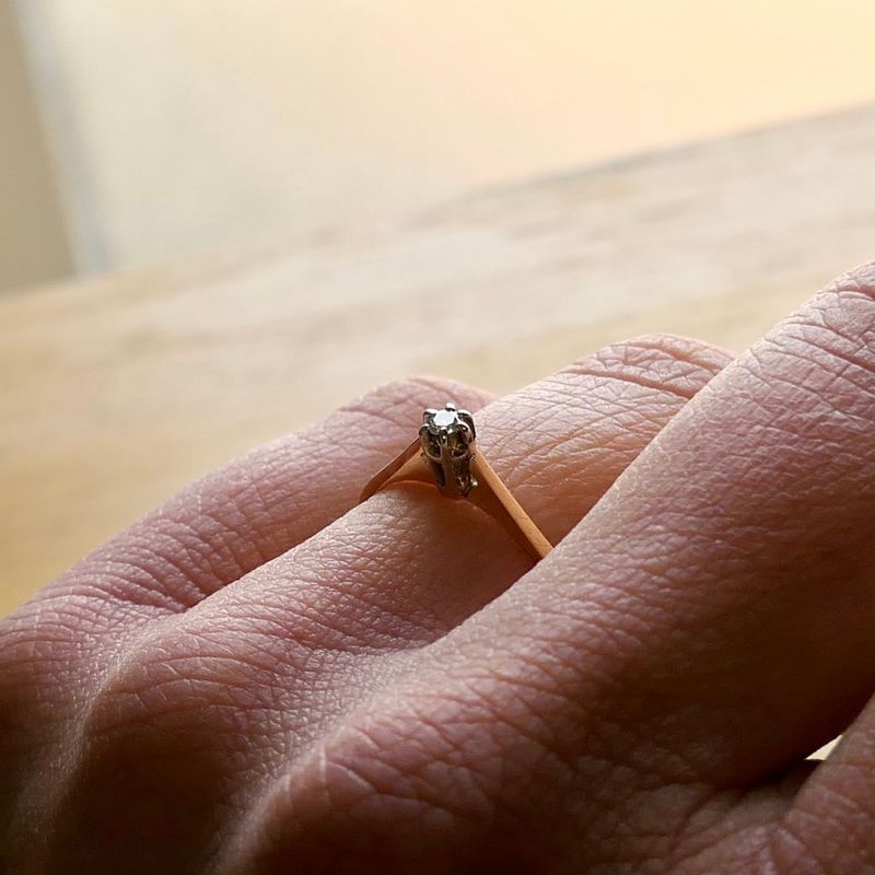 Image 10 of Bicolor gold solitaire ring with diamond; 0.045 ct.