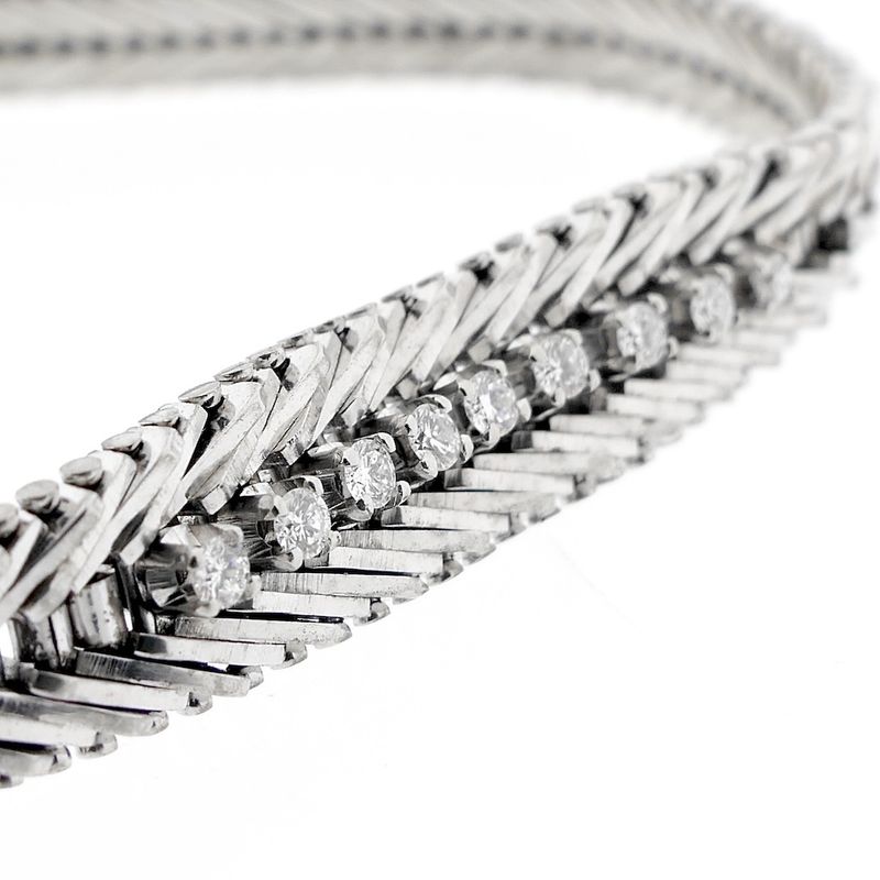 Image 4 of White gold herringbone link bracelet with diamonds; 0.36 ct.