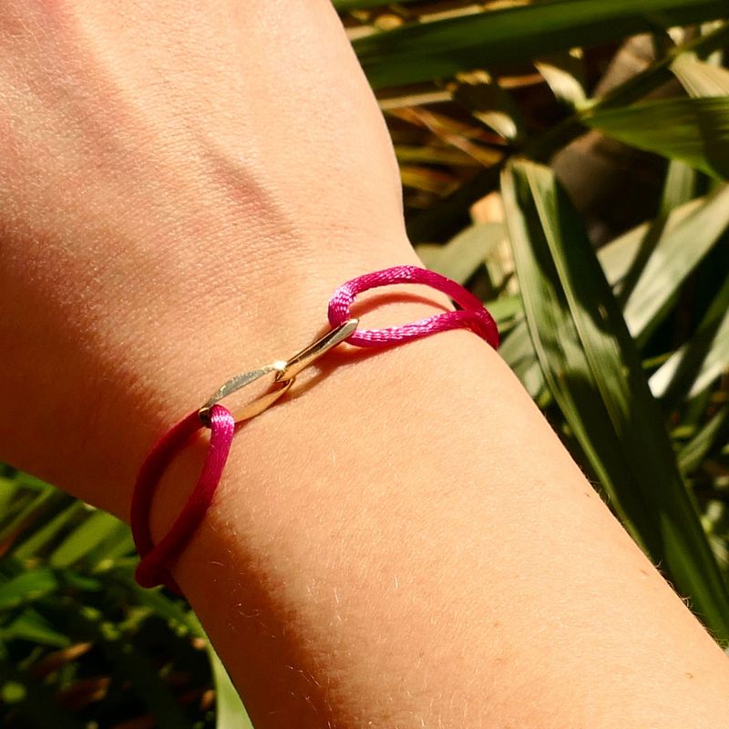 Image 2 of Forever Knots® Handmade Magenta Satin Bracelet with Gold Link