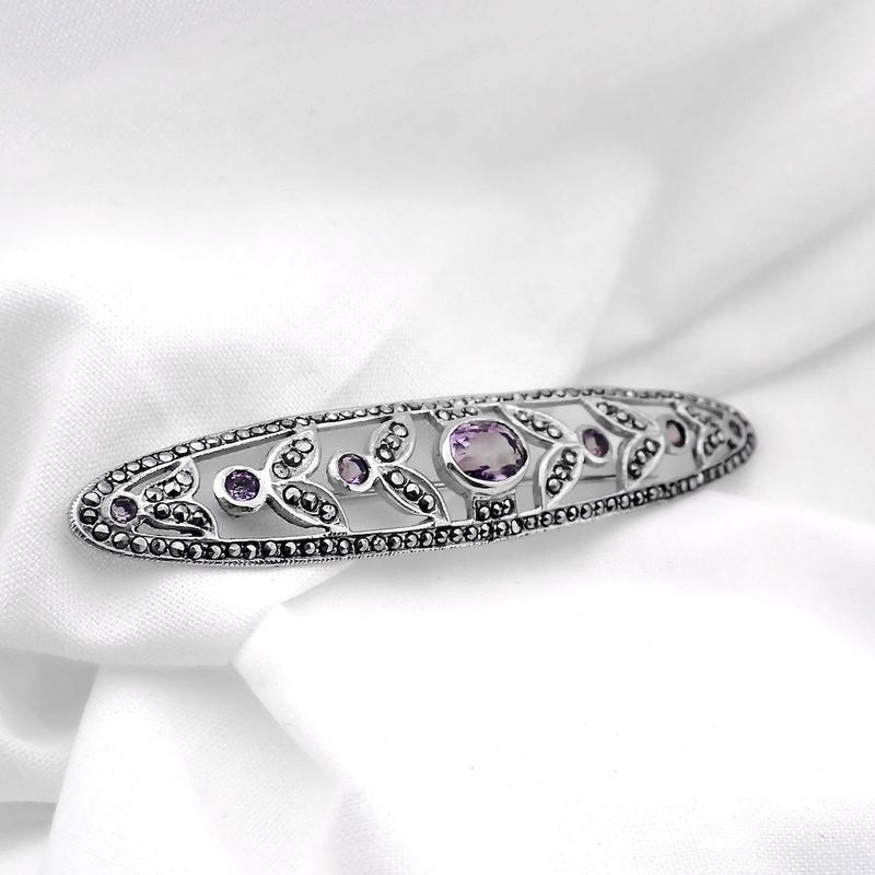Image 4 of Silver brooch with purple zirconia stones