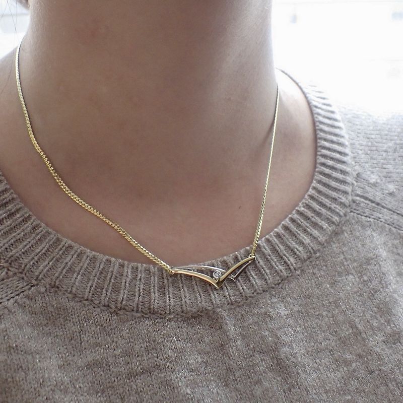 Image 11 of Two-tone gourmet link necklace with 0.035 ct. diamond | 42 cm