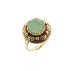 Image 1 of Gold Ring with Carved Jade; 14K; Size 19.5