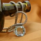 Image 15 of Fope white gold mesh link necklace with aquamarine and diamonds; 0.24 ct.