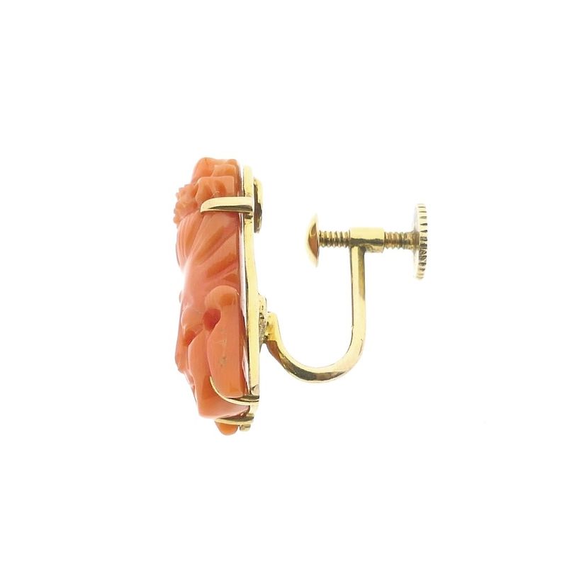 Image 7 of Vintage gold earrings from Kuan Yin in red coral