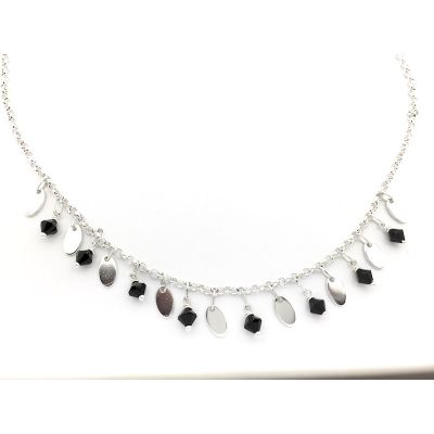 Image 2 of Silver necklace with black jet stones | 42 cm