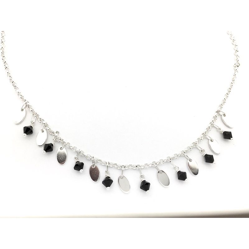 Image 2 of Silver necklace with black jet stones | 42 cm