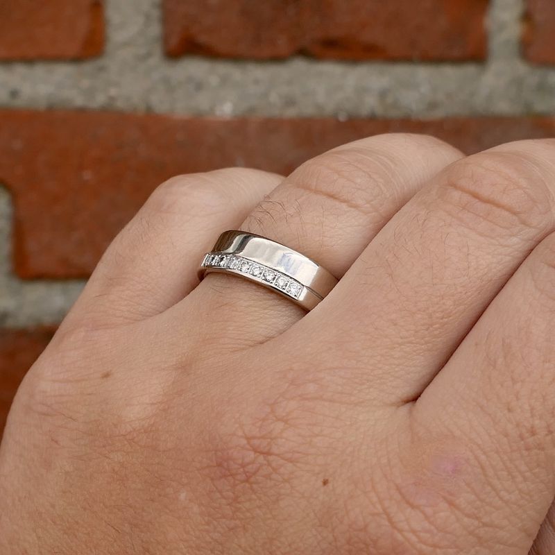 Image 8 of White gold wide row ring with diamonds; 0.135 ct.