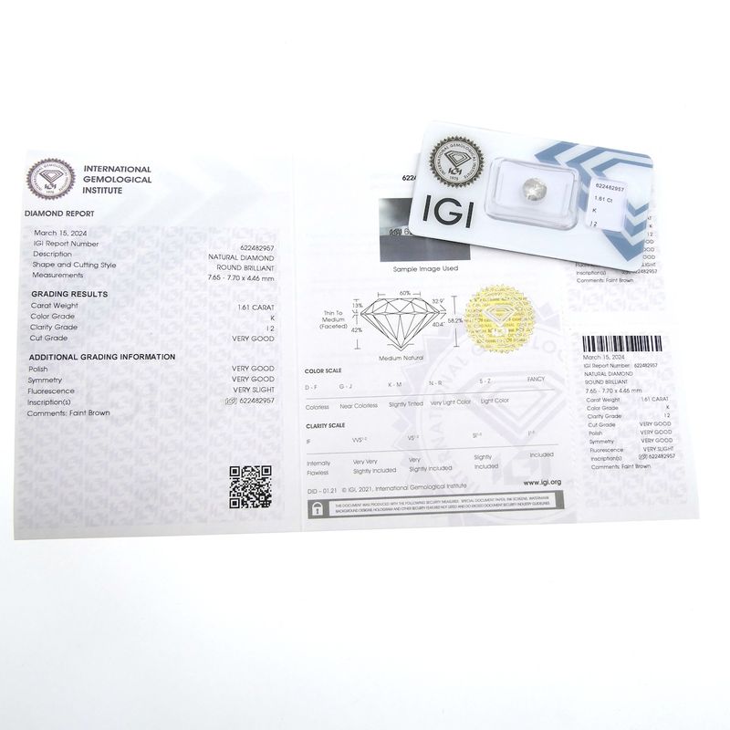 Image 5 of 1.61 ct. Brilliant cut diamond K/I2 + IGI Certificate - Natural diamond