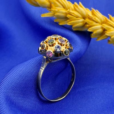 Image 2 of Gold Sputnik ring with a mix of gemstones