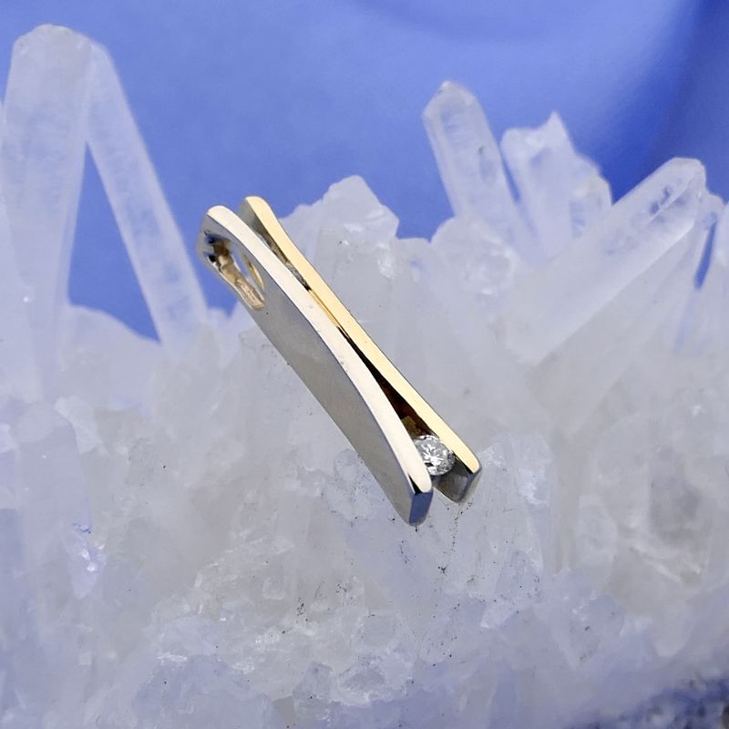 Image 2 of Bicolor Gold Minimalist Pendant with Diamond