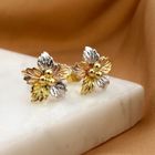 Image 2 of Tricolor gold flower stud earrings