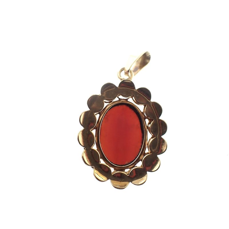 Image 4 of Vintage gold pendant with floral red coral