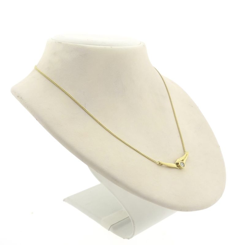Image 1 of Gold gourmet link necklace with fixed pendant and zirconia