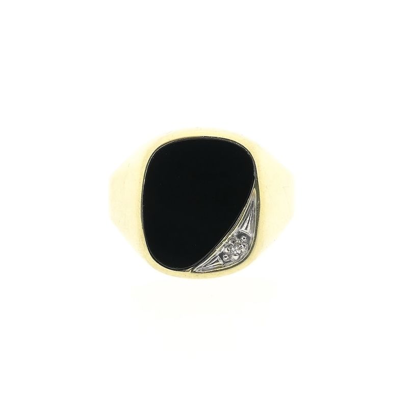 Image 3 of Gold men's signet ring with onyx and diamond | 0.01 ct.