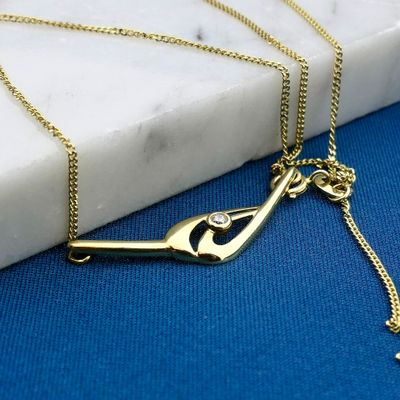 Afbeelding 2 van Gouden gourmetschakel ketting met vaste hanger en zirconia | 43 cm