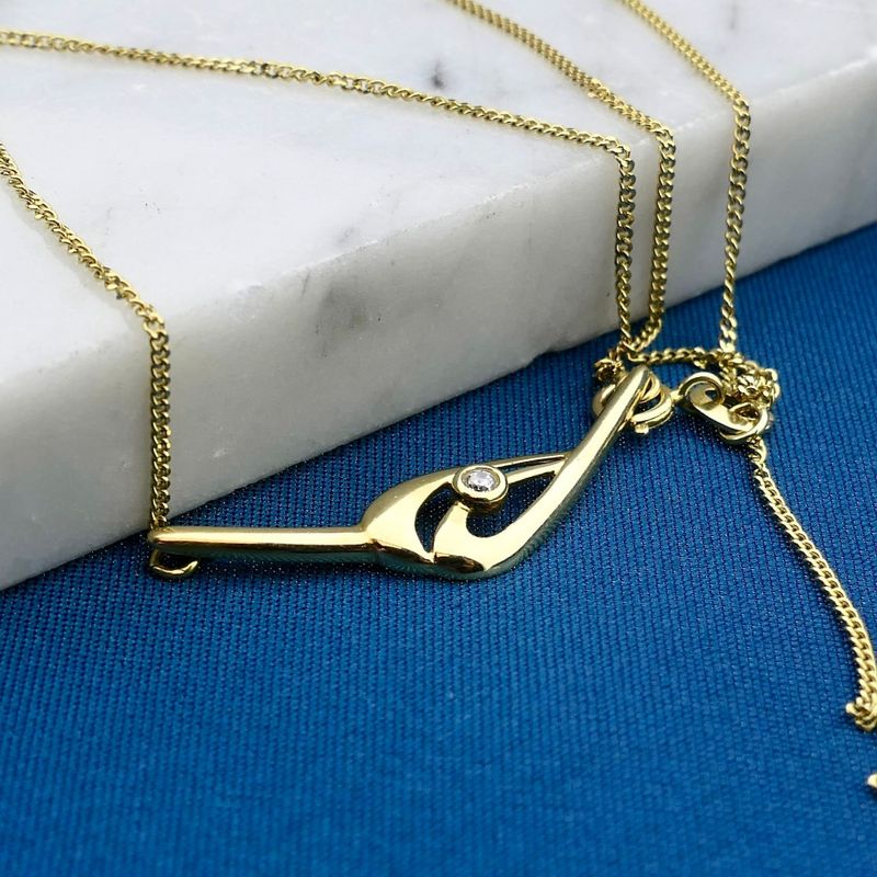 Afbeelding 2 van Gouden gourmetschakel ketting met vaste hanger en zirconia | 43 cm