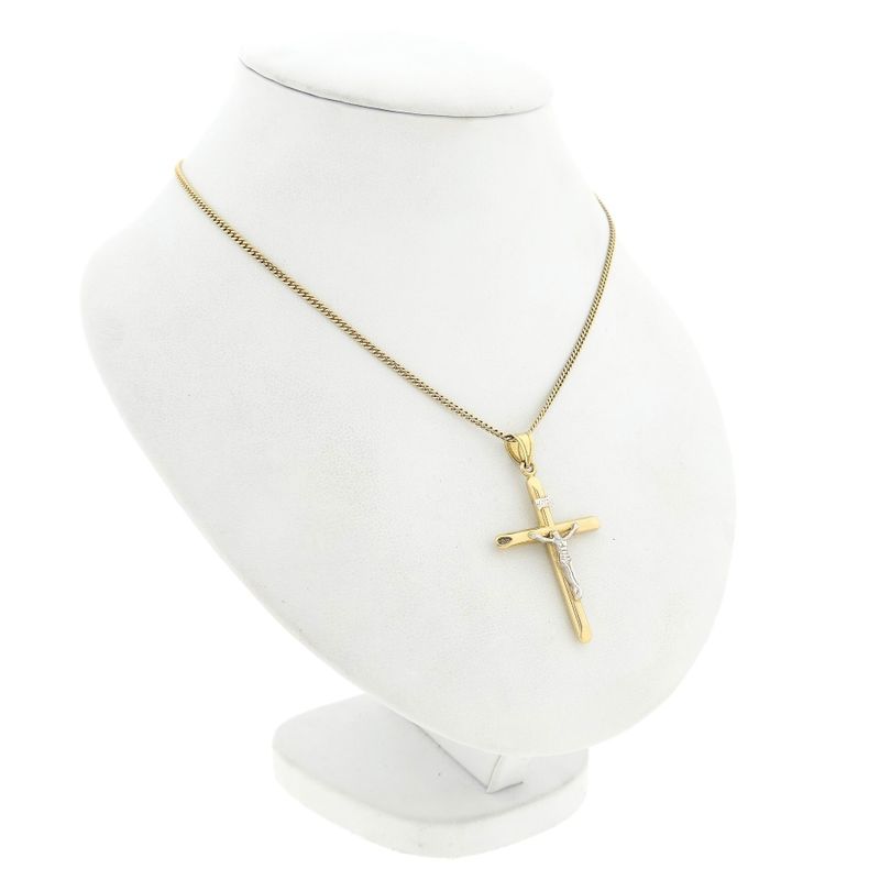 Afbeelding 5 van Bicolor gouden hanger van een kruis met corpus | INRI