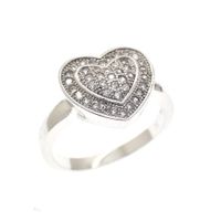 Silver ring with a heart of zirconia stones