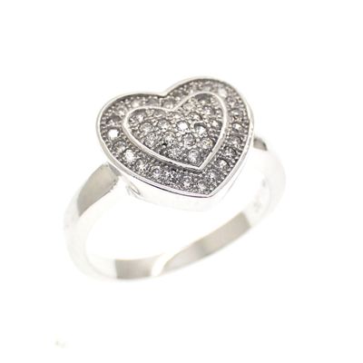 Image 1 of Silver ring with a heart of zirconia stones