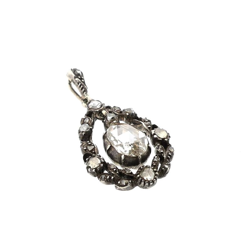 Image 4 of Antique silver pendant with diamonds; Approx. 0.93 ct.