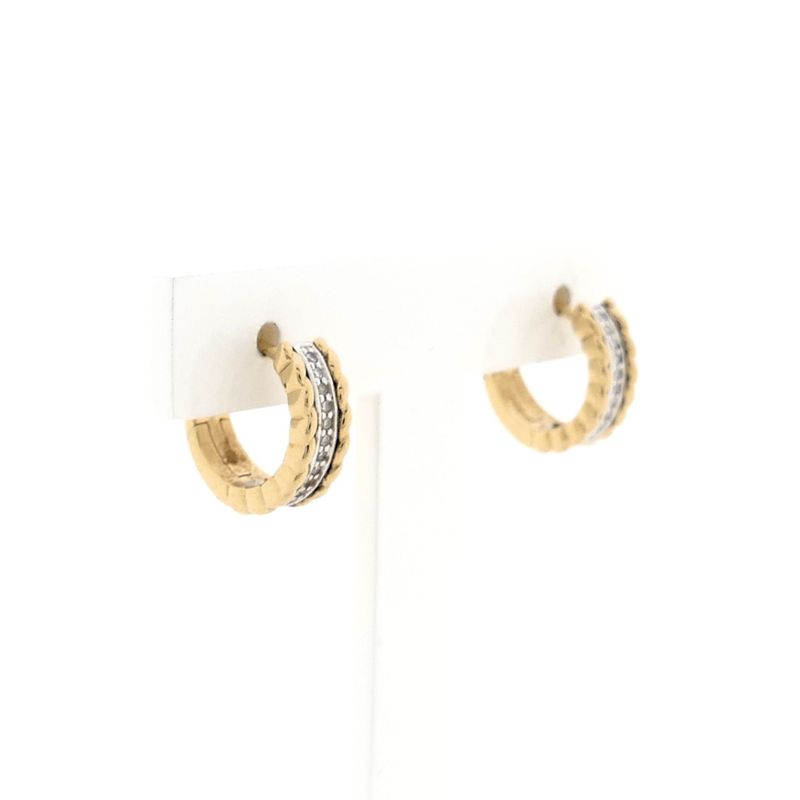 Image 3 of Bicolor gold earrings with diamonds; 0.10 ct.