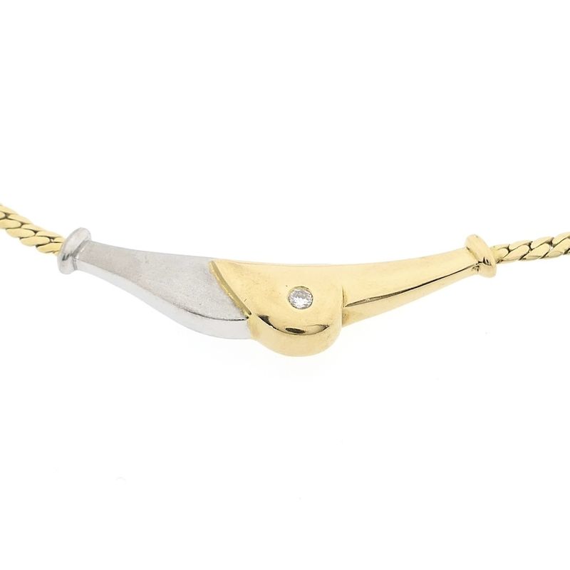 Image 3 of Two-tone gold necklace with fixed pendant and diamond; 0.06 ct.