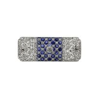 Platinum brooch with sapphire and diamond approx. 1.70 ct.