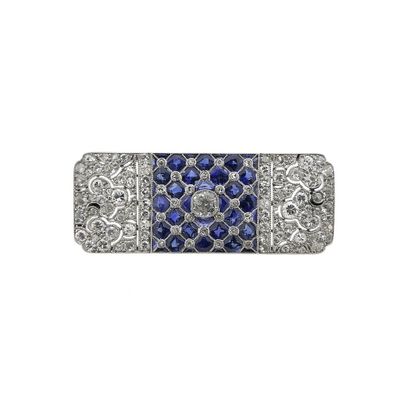 Image 1 of Platinum brooch with sapphire and diamond approx. 1.70 ct.