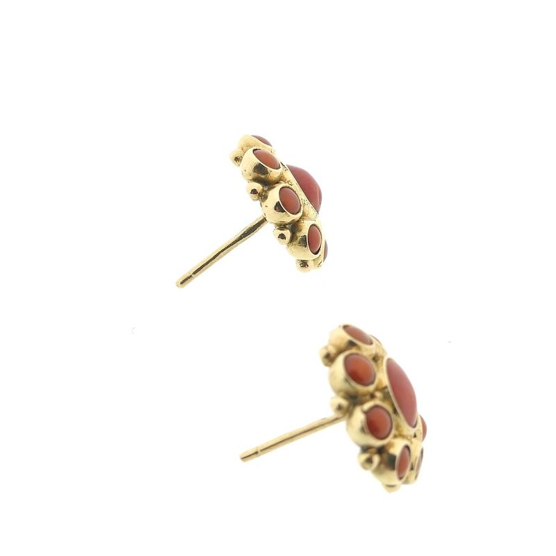 Image 8 of Gold stud earrings with red coral