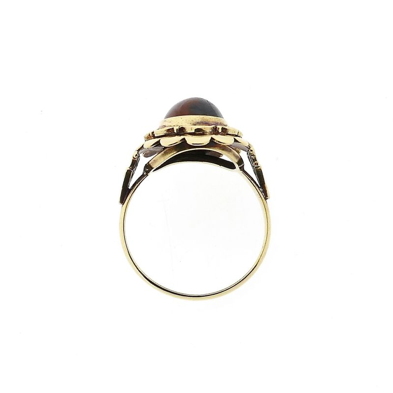 Image 5 of Gold Ring with Moss Agate; 14 Karat; Size 20.5
